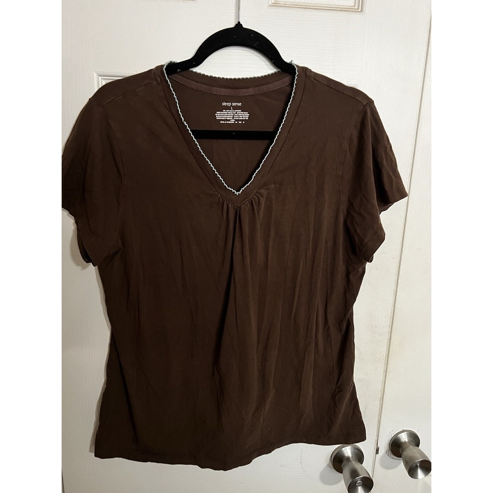 SLEEP SENSE Womens PAJAMA TOP  Brown‎ Short Sleeve Large